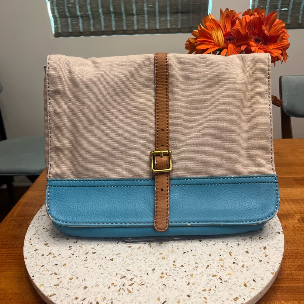Fossil Tan and Blue Crossbody Bag